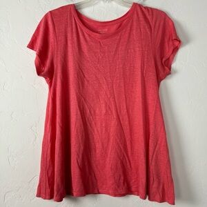 Eileen Fisher Shirt Knit Top Tee Solid‎ Dark Pink Organic Linen Scoop Neck Flowy